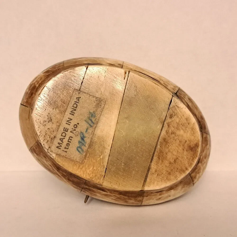Vintage Camel Bone Trinket Jewelry Box Brass Inlay Handcrafted Oval India